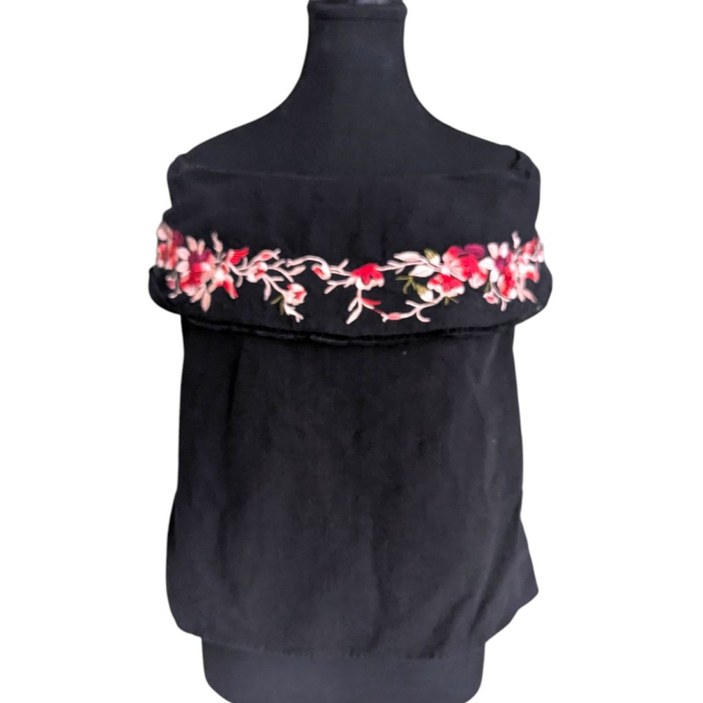 Lucy Paris | Linen-blend Floral Embroidered Off-The-Shoulder Top L Boho Peasant